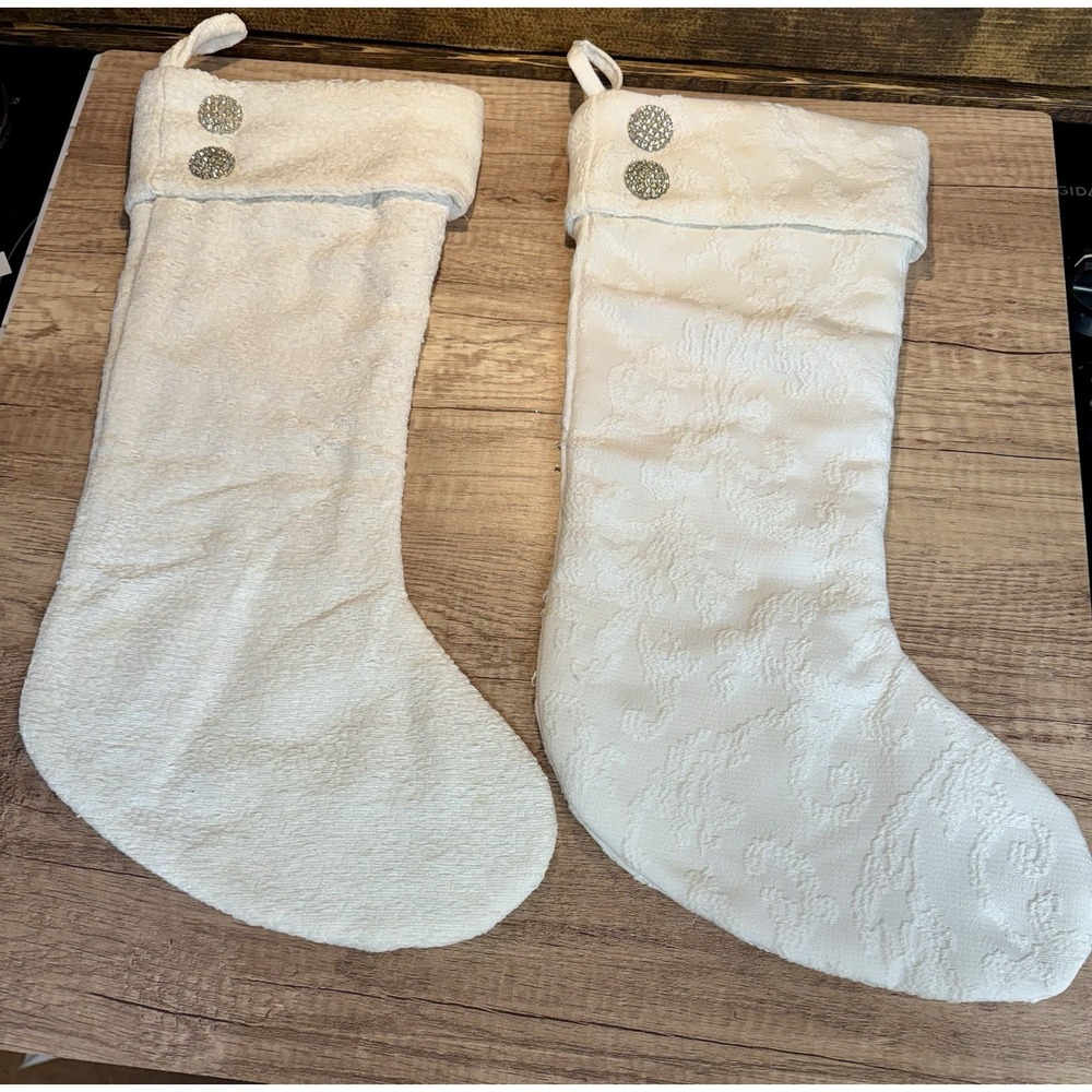 Tahari Home Damask Christmas Stockings‎ Set 2 with Rhinestone Buttons, 19"